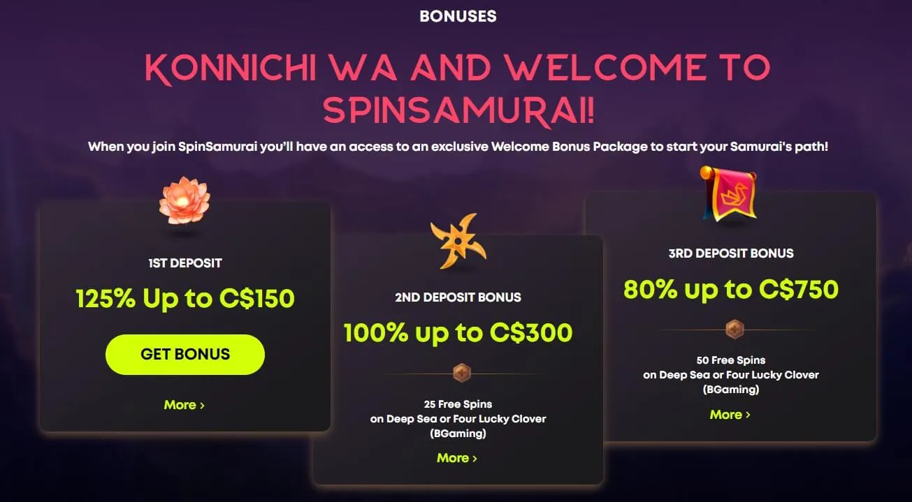 SpinSamurai-casino-bonusses